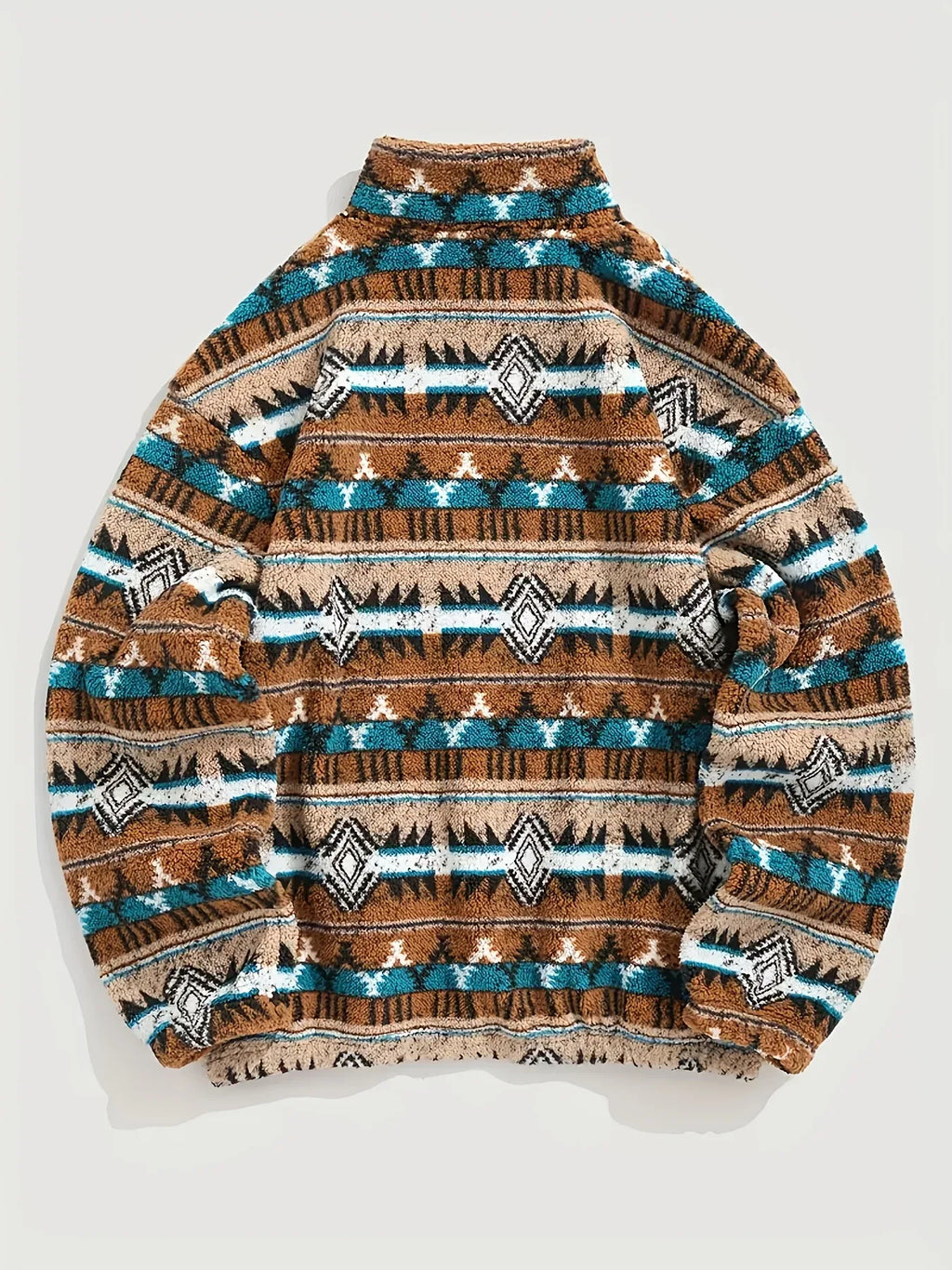 Men’s Geometric Pattern Teddy Fleece Half-Zip Pullover