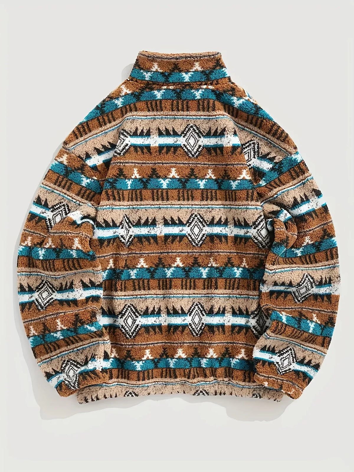 Men’s Geometric Pattern Teddy Fleece Half-Zip Pullover