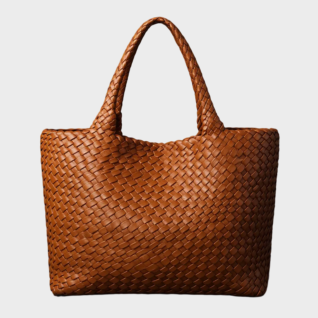 Women’s Woven Faux Leather Tote Bag with Braided Handles
