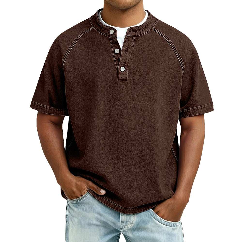 Men's Washed Raglan Short Sleeve Henley Shirt