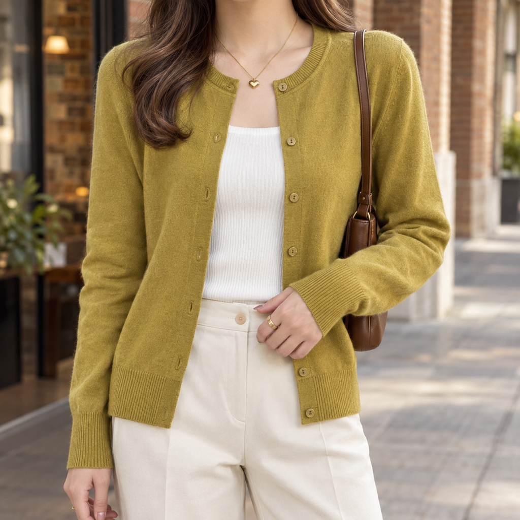 Women’s Fine Knit Crew Neck Button Cardigan