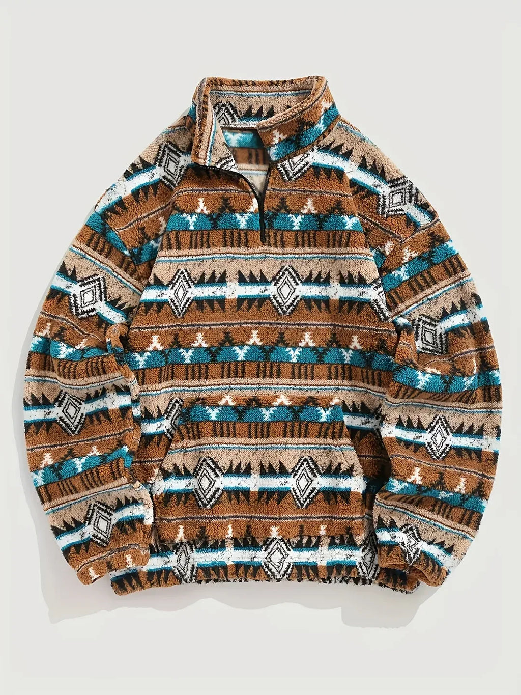 Men’s Geometric Pattern Teddy Fleece Half-Zip Pullover