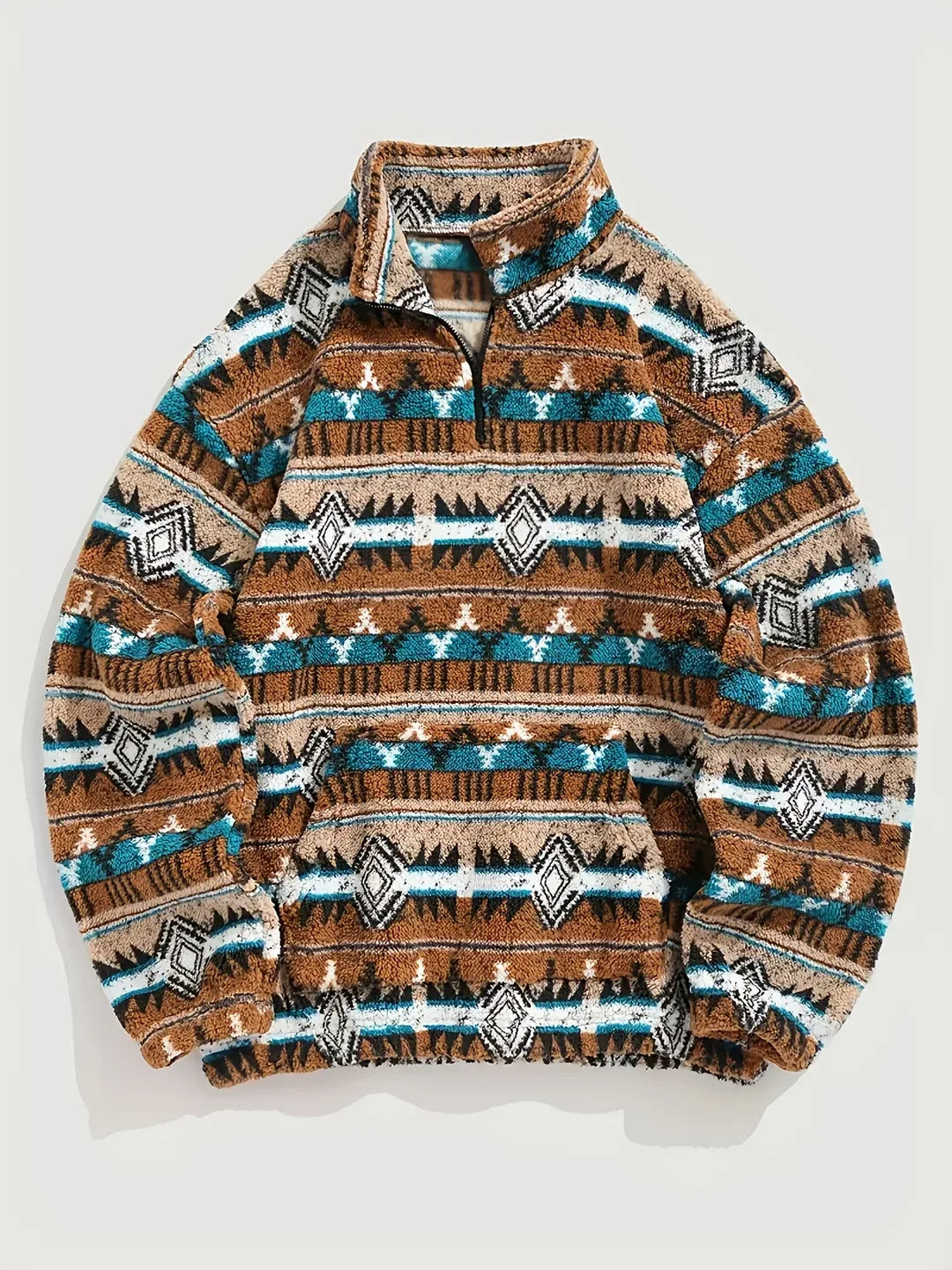Men’s Geometric Pattern Teddy Fleece Half-Zip Pullover