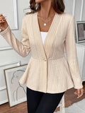 Women’s Textured Knit Peplum Blazer with V-Neck