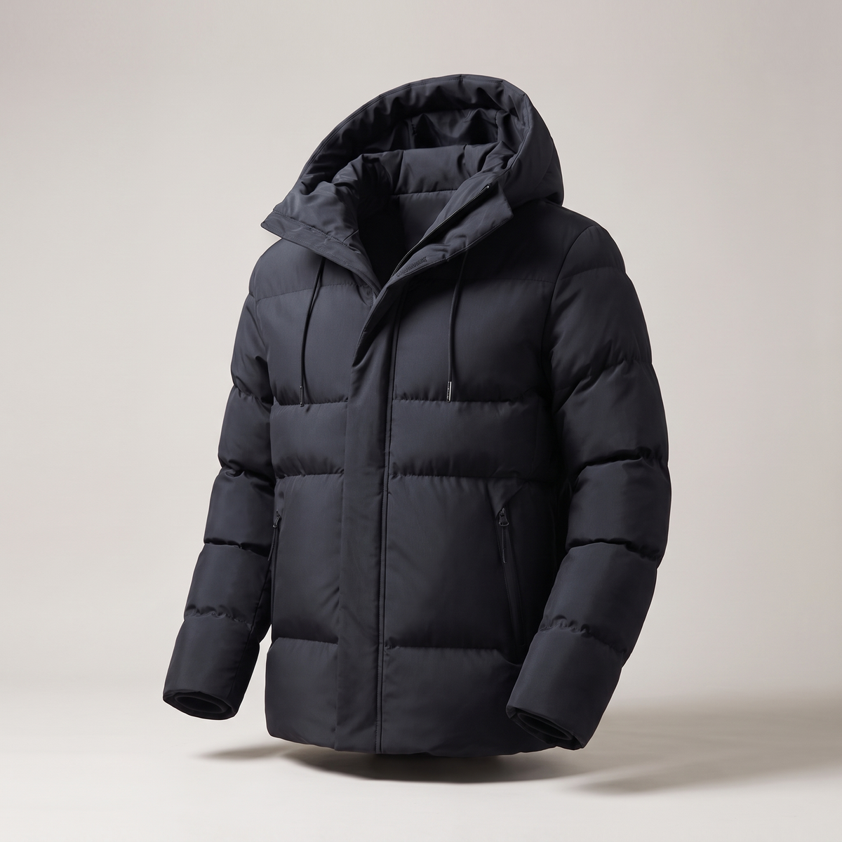 Men's Hooded Puffer Jacket with Drawstring Hood