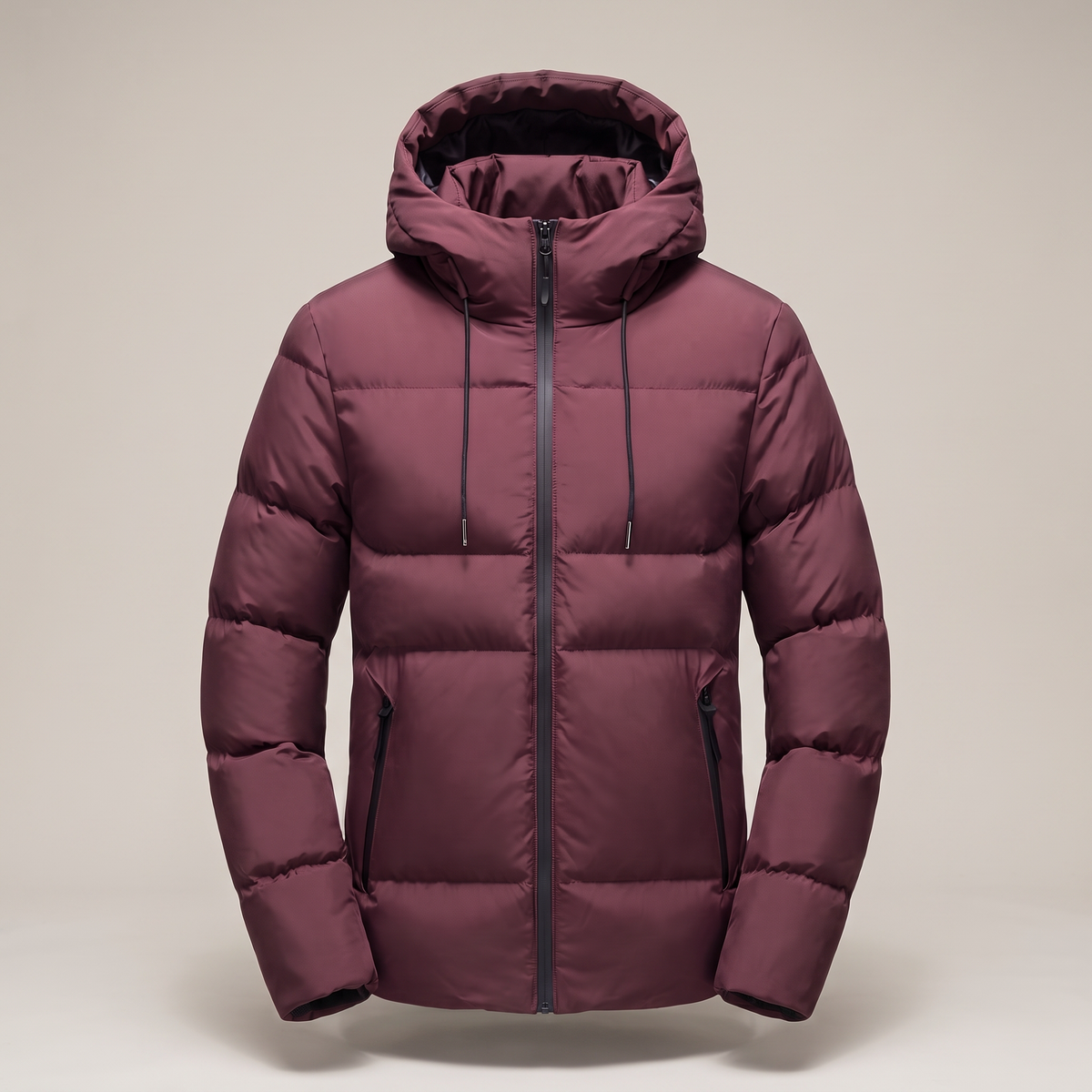 Men's Hooded Puffer Jacket with Drawstring Hood