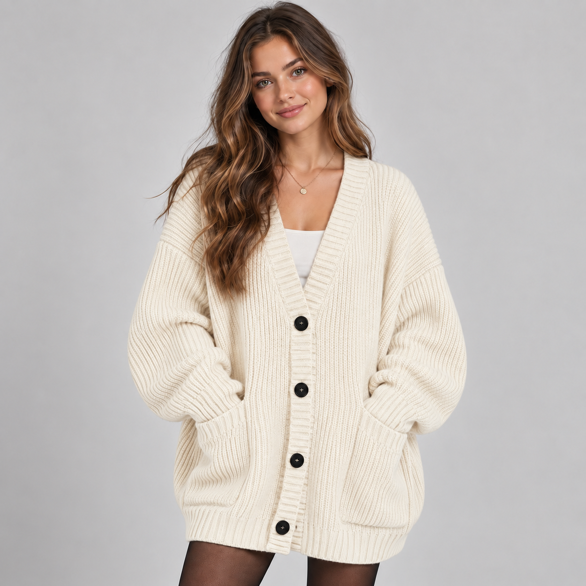 Women's Oversized Chunky Knit Button-Front Cardigan