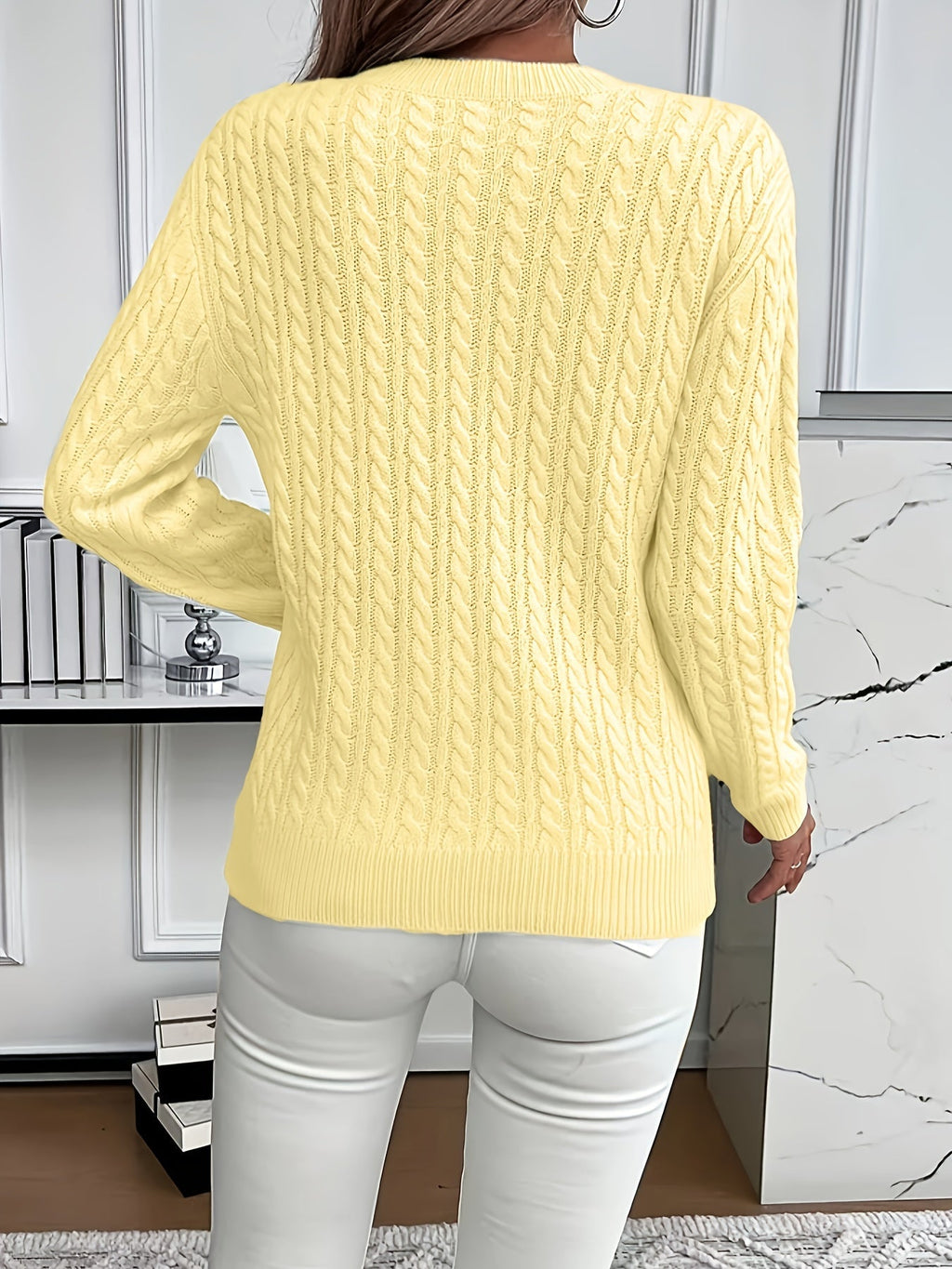 Women’s Classic Cable Knit Mock Neck Sweater