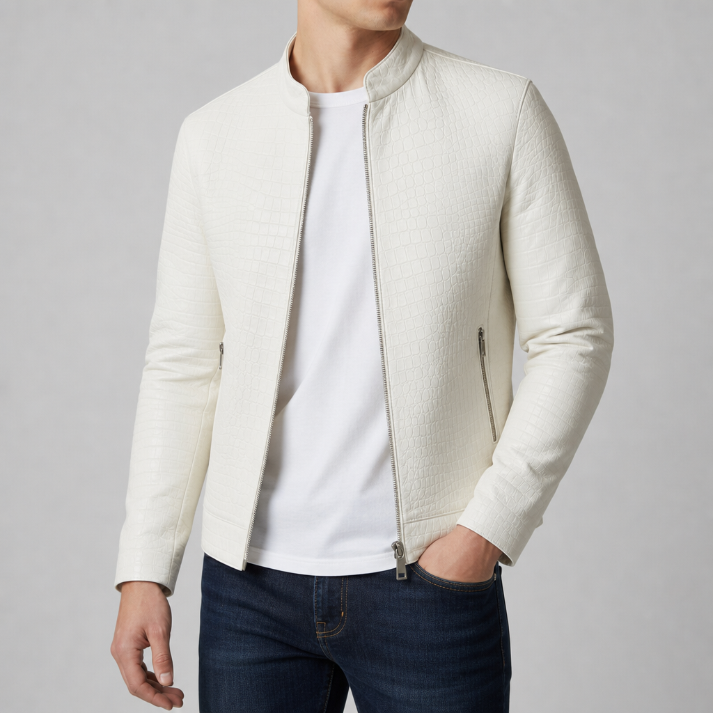 Men’s Croc-Embossed Faux Leather Jacket