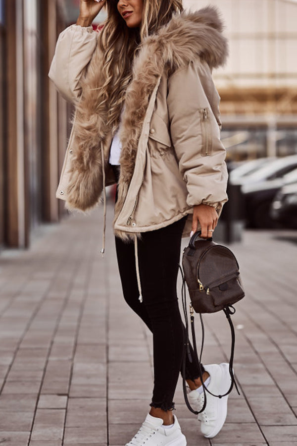 Women's Faux Fur Trim Hooded Parka Jacket