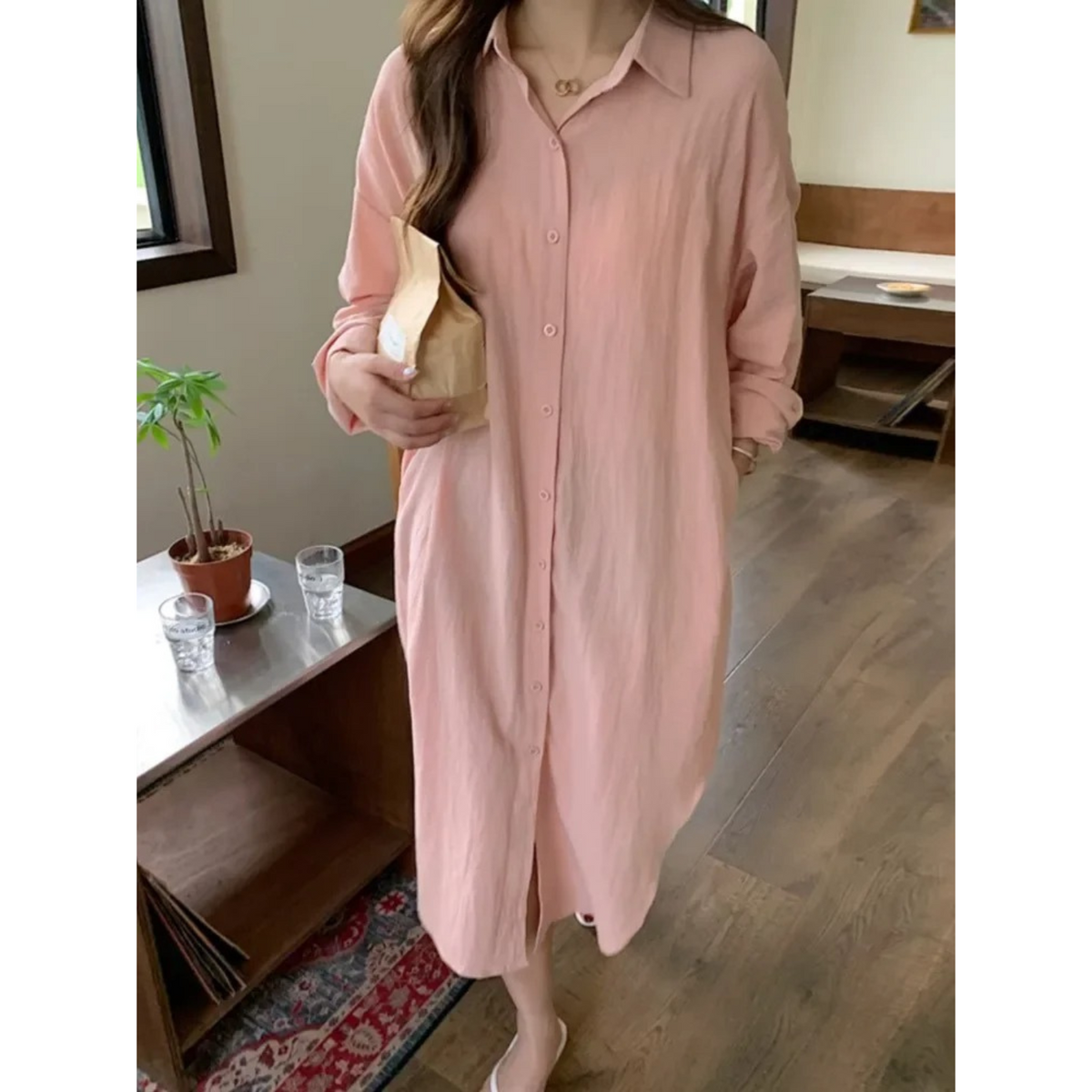 Women's Longline Oversized Button-Down Shirt Dress