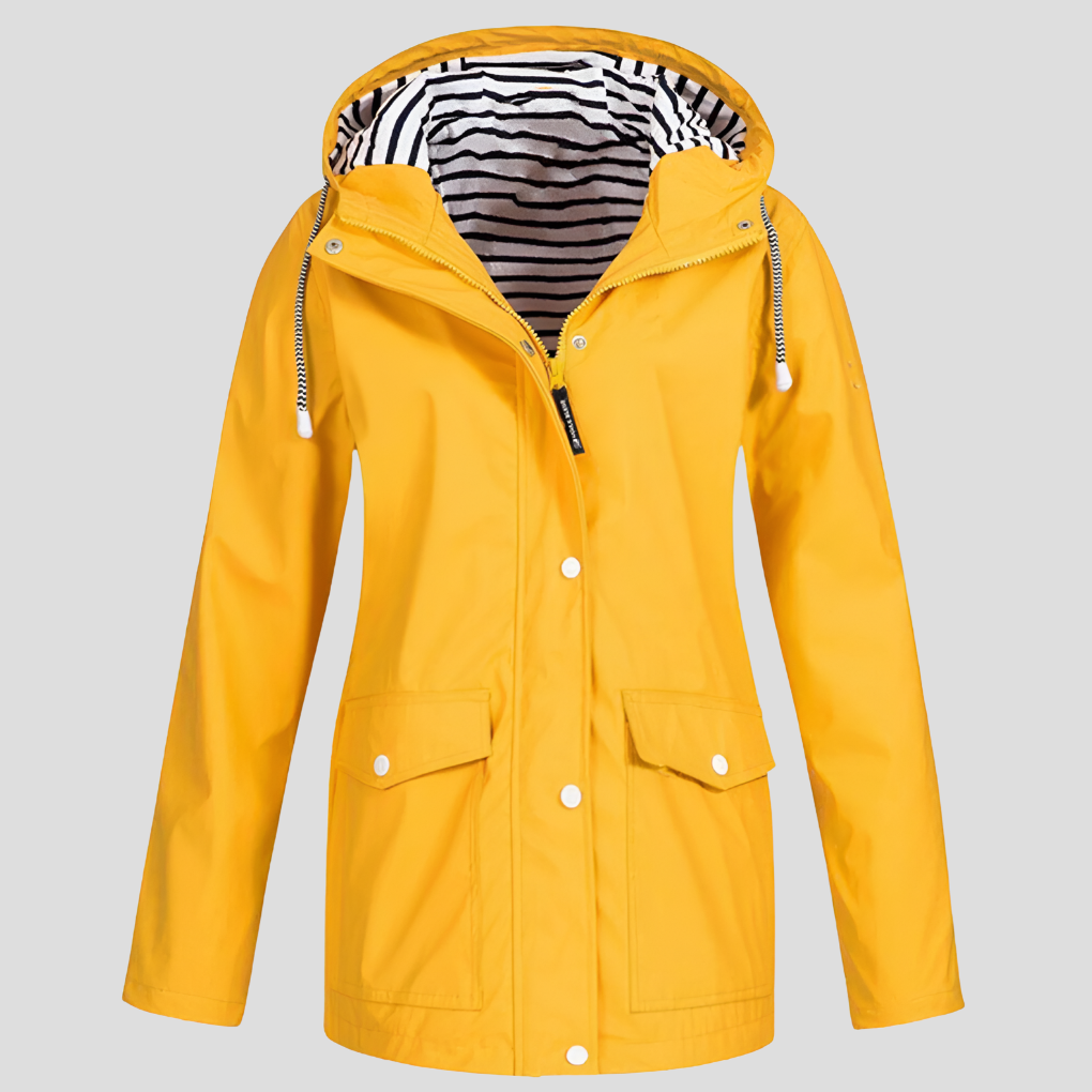 Women's Hooded Rain Jacket with Striped Lining