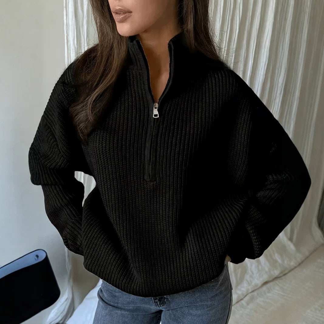 Women's Oversized Half-Zip Rib Knit Sweater