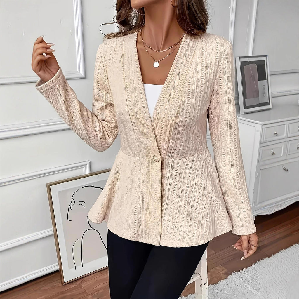 Women’s Textured Knit Peplum Blazer with V-Neck