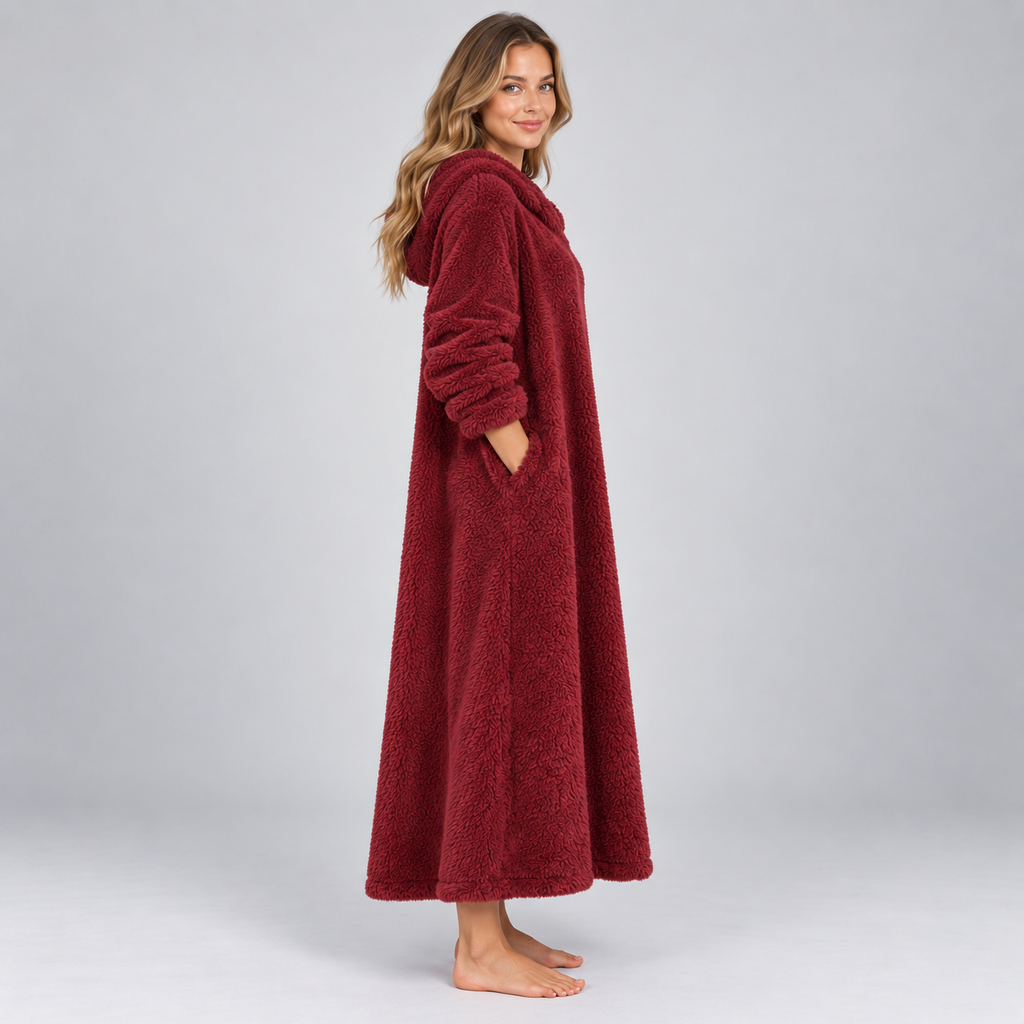 Women's Hooded Fleece Maxi Lounge Dress