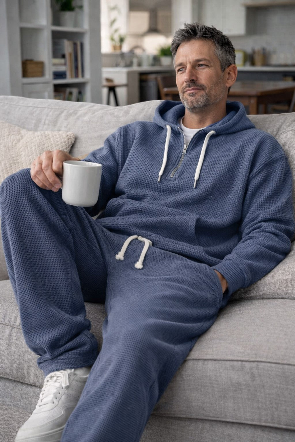 Men's Waffle Knit Half-Zip Hoodie and Jogger Set