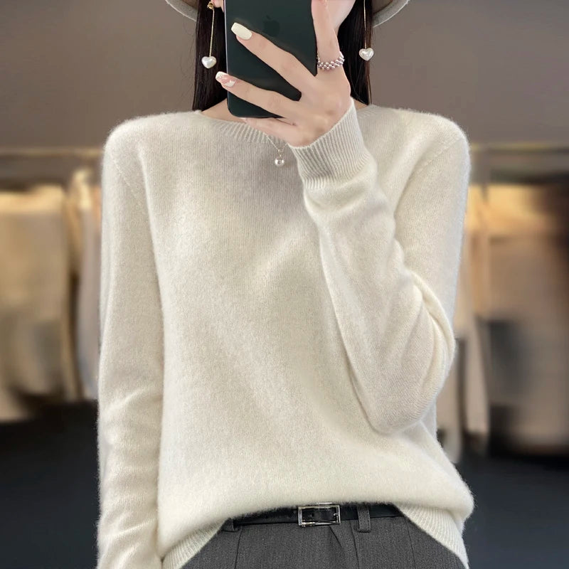 Women's Soft Knit Crew Neck Sweater with Ribbed Trim
