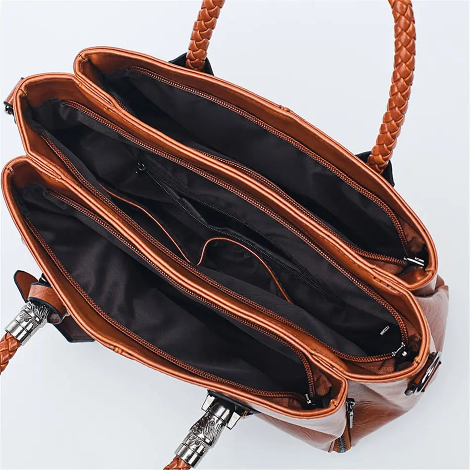 Women’s Braided Handle Tote Bag with Detachable Strap