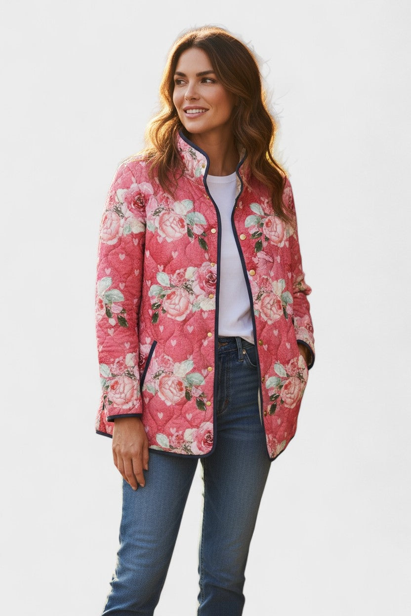 Women's Patchwork Floral Quilted Snap-Front Jacket