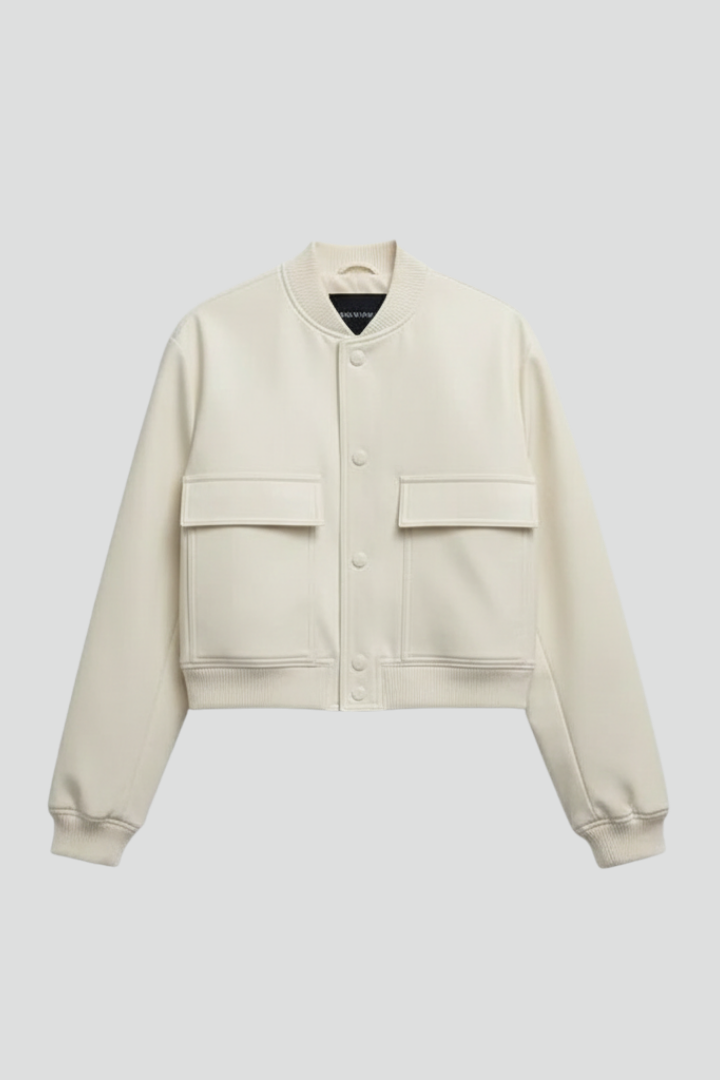Women's Cropped Bomber Jacket with Flap Pockets