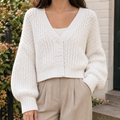 Women’s Cropped Chunky Knit V-Neck Cardigan