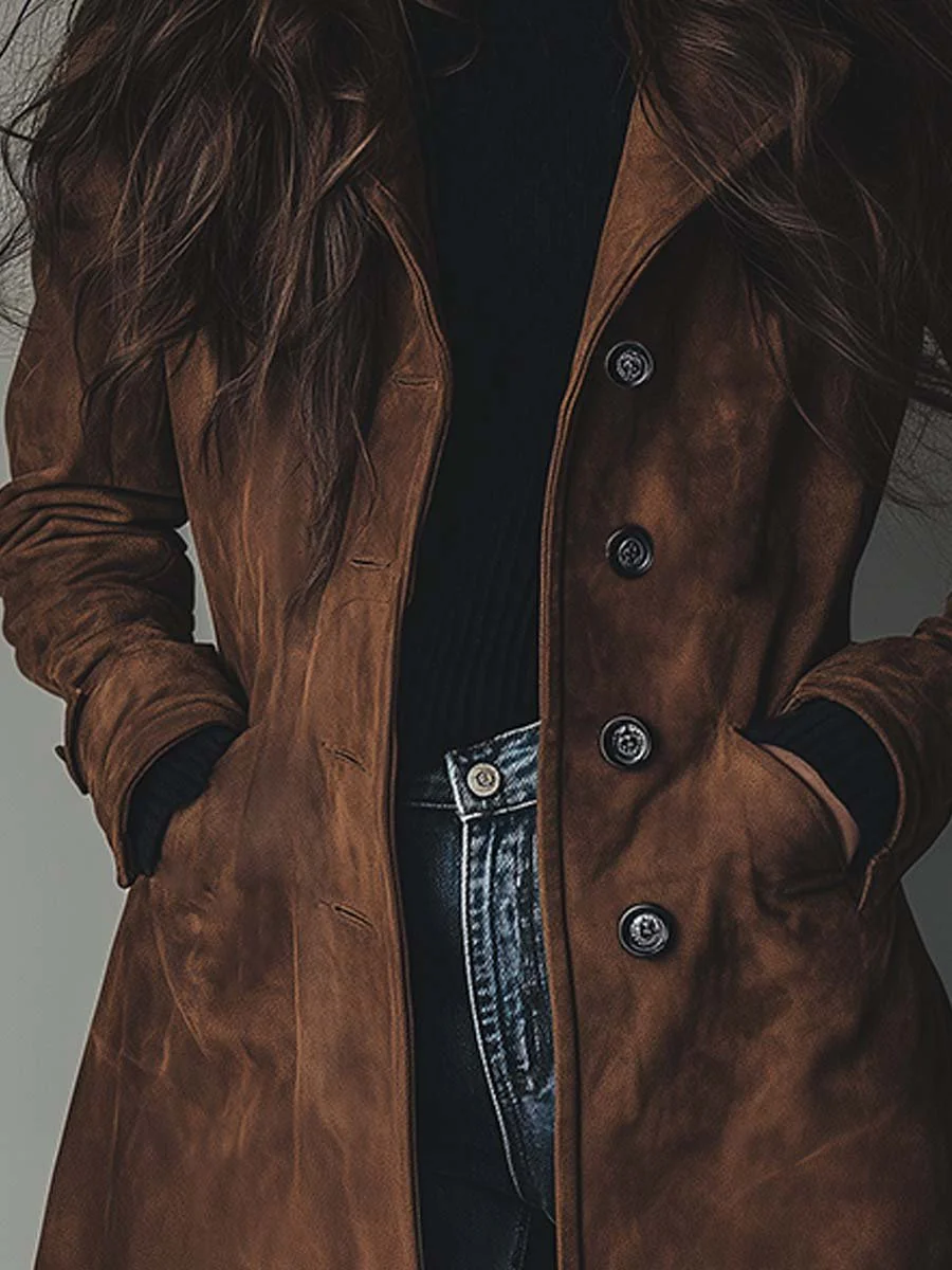 Women’s Vintage Faux Suede Longline Coat