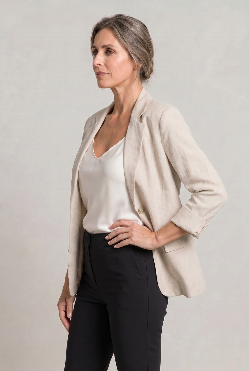 Women's Relaxed Single-Button Linen-Look Blazer