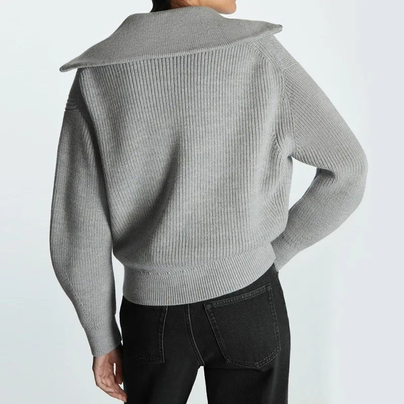 Women's Striped Half-Zip Knit Sweater with Collar