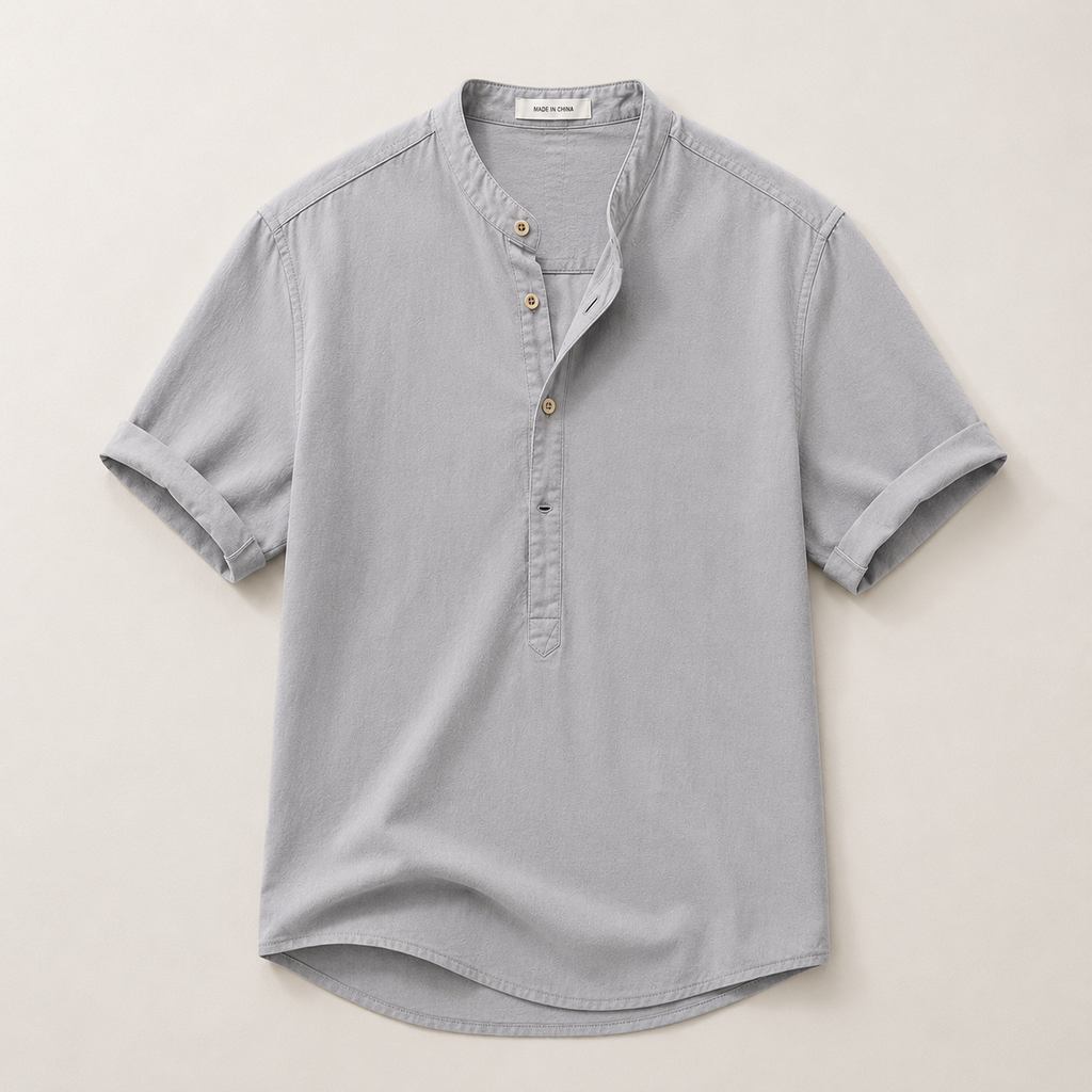 Men's Short Sleeve Band Collar Popover Shirt