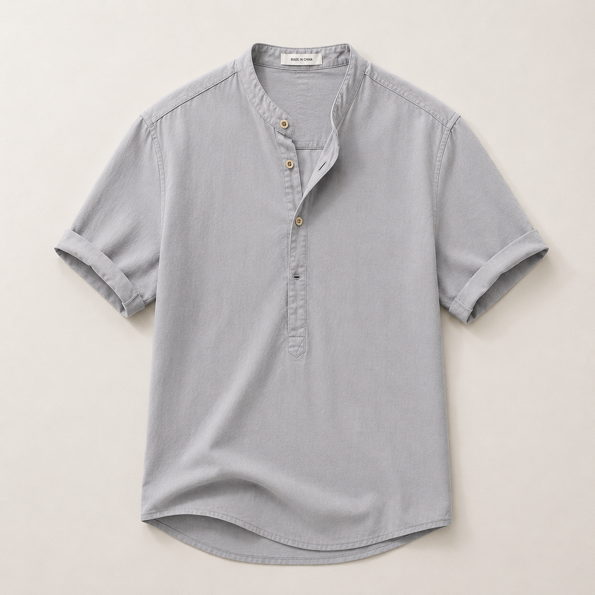 Men's Short Sleeve Band Collar Popover Shirt