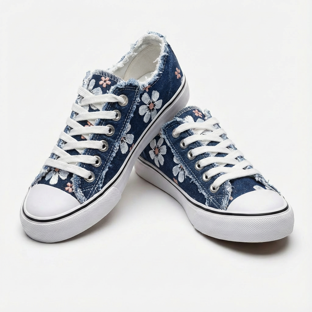 Women's Floral Denim Low-Top Canvas Sneakers