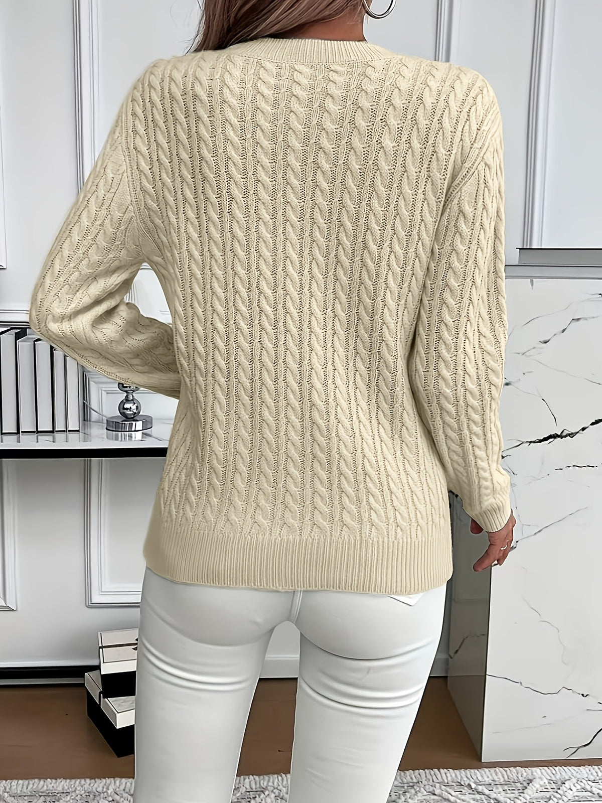 Women’s Classic Cable Knit Mock Neck Sweater