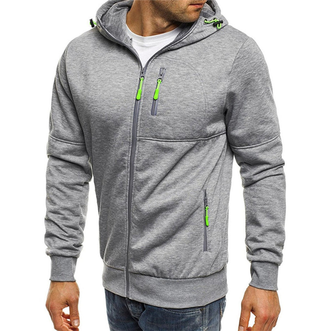 Men's Zip-Up Hooded Sweatshirt with Contrast Drawcords