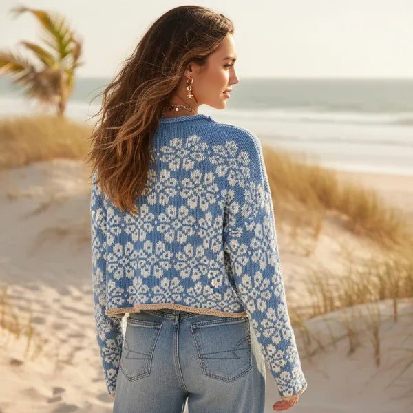 Women’s Floral Jacquard Cropped Mock Neck Sweater