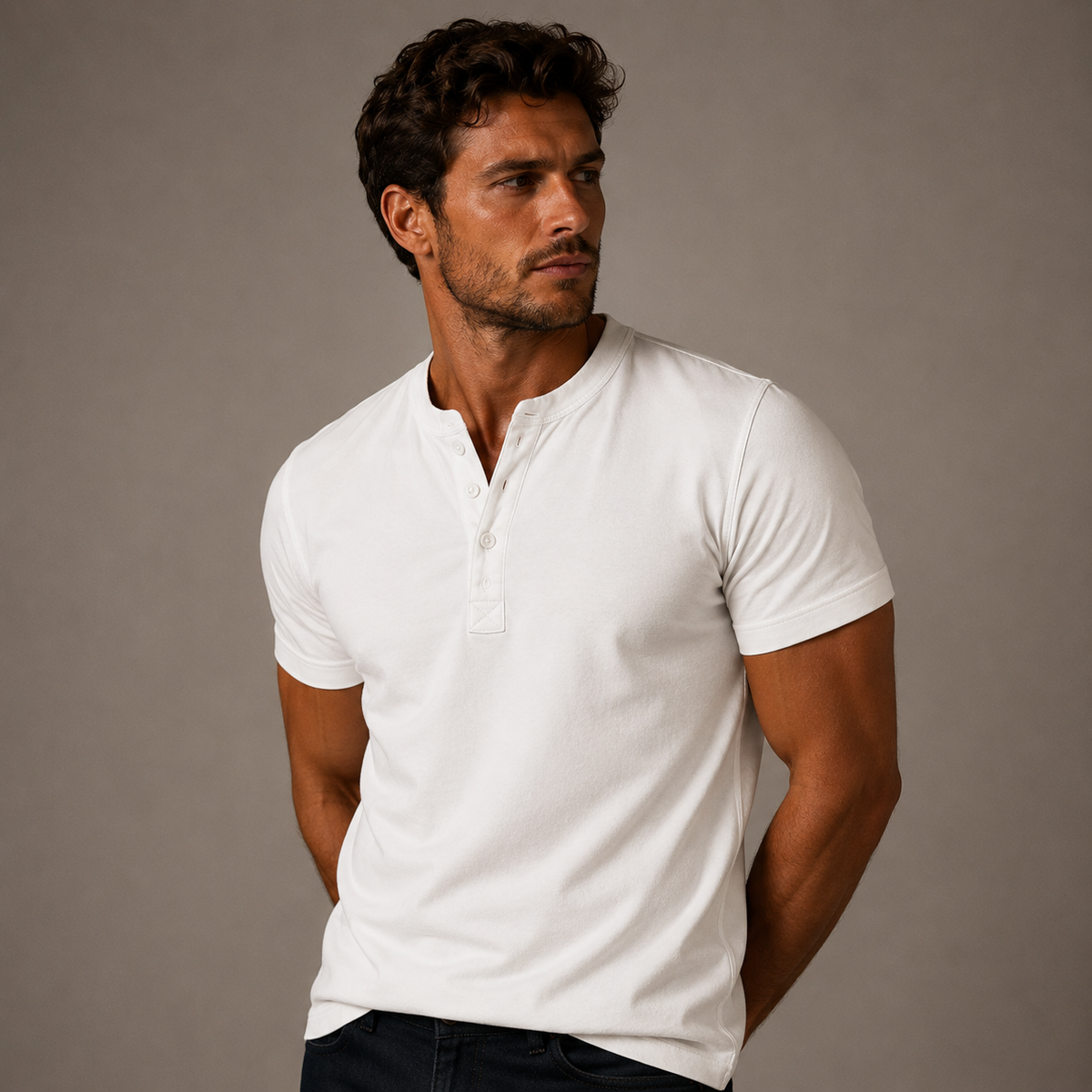 Men's Short Sleeve Henley T-Shirt with Button Placket