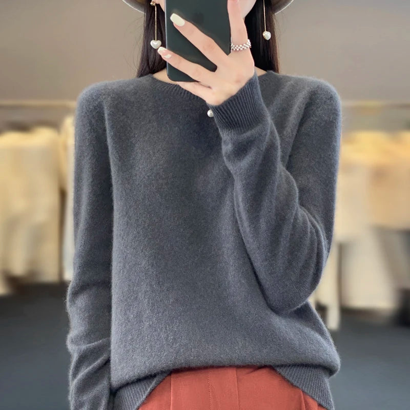 Women's Soft Knit Crew Neck Sweater with Ribbed Trim