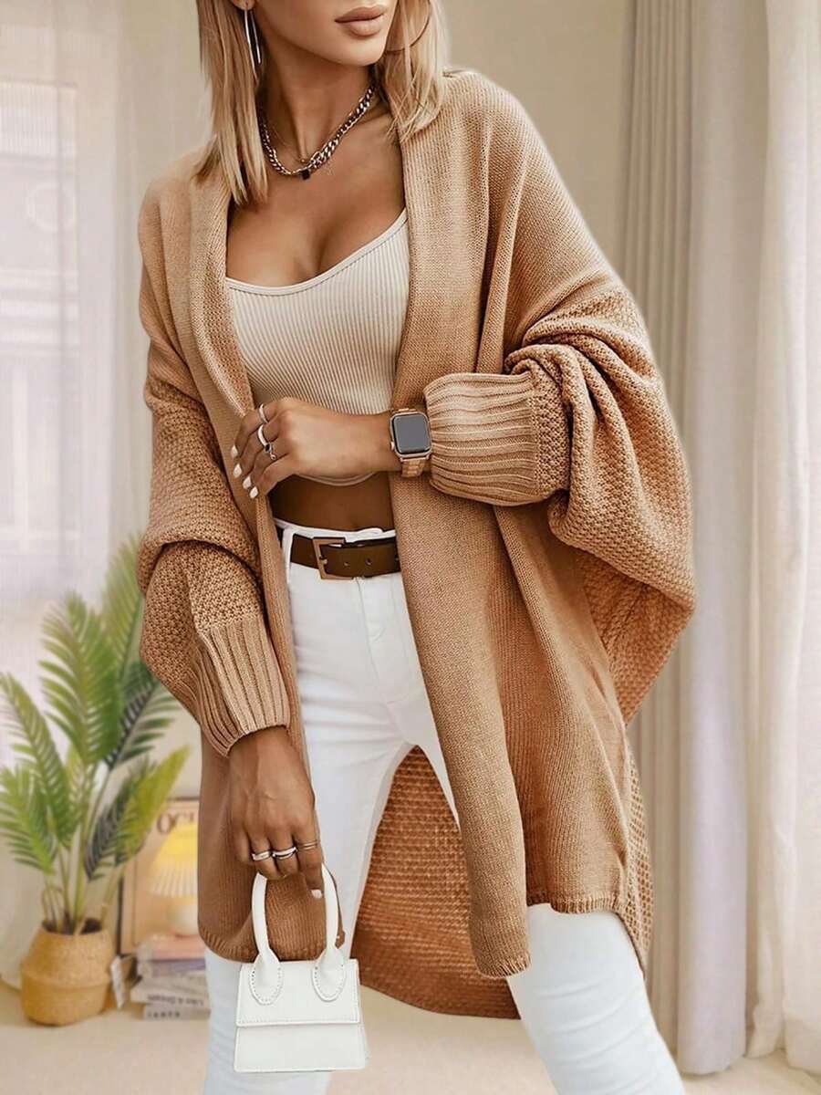 Women's Oversized Batwing Open Front Knit Cardigan