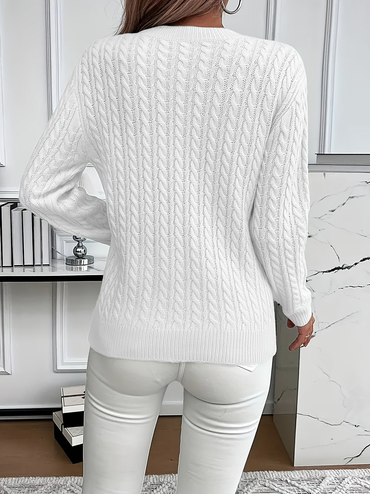 Women’s Classic Cable Knit Mock Neck Sweater