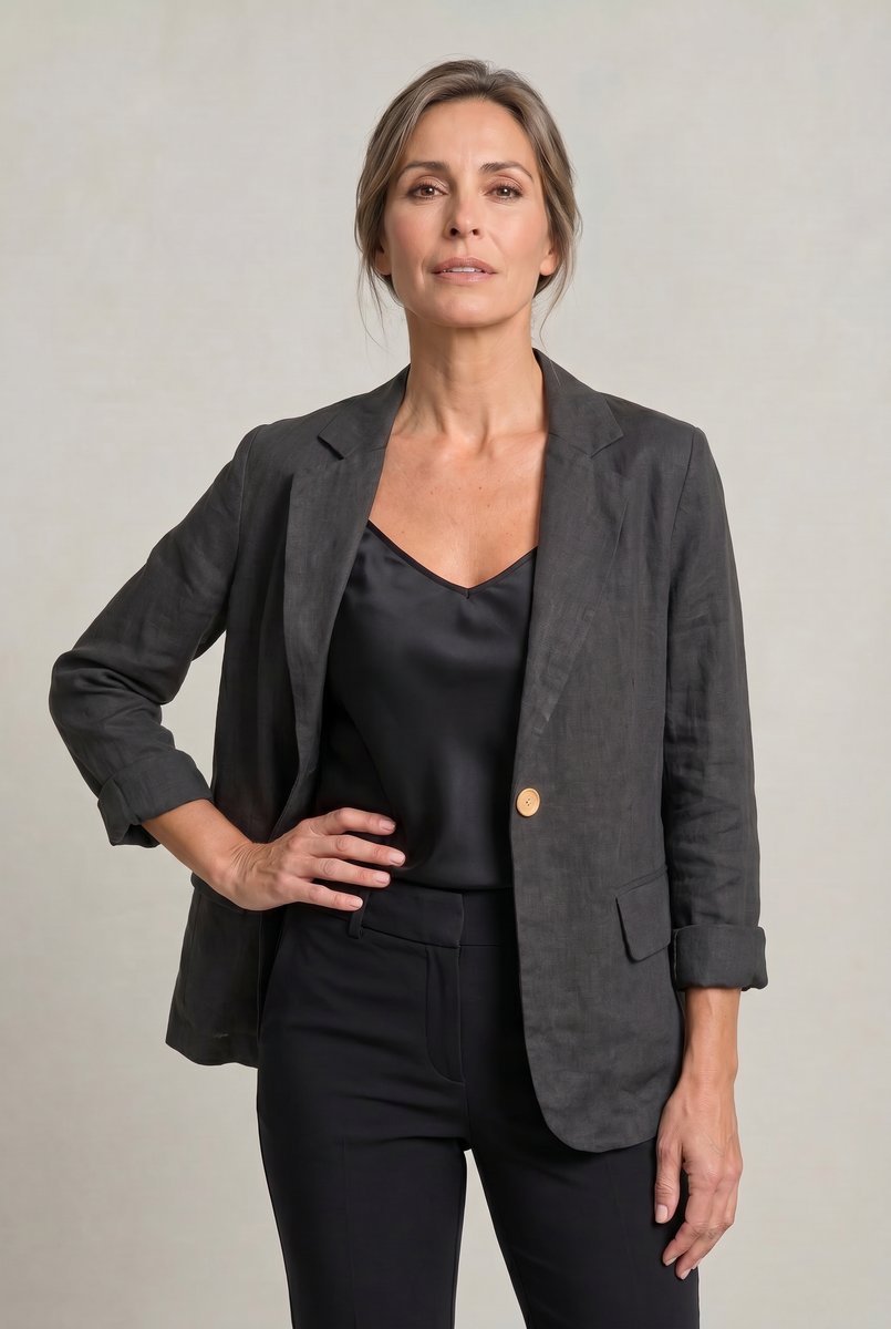 Women's Relaxed Single-Button Linen-Look Blazer