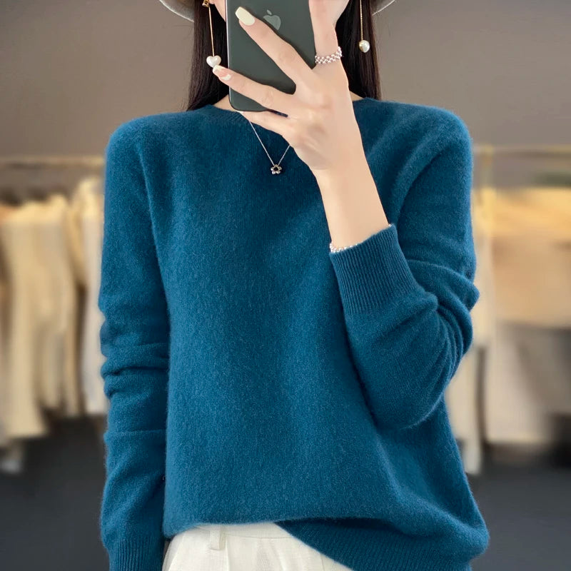 Women's Soft Knit Crew Neck Sweater with Ribbed Trim