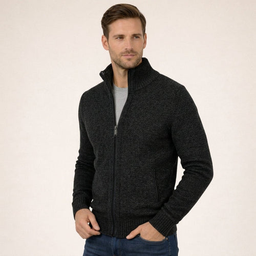 Men's Full-Zip Knit Cardigan Sweater with Stand Collar
