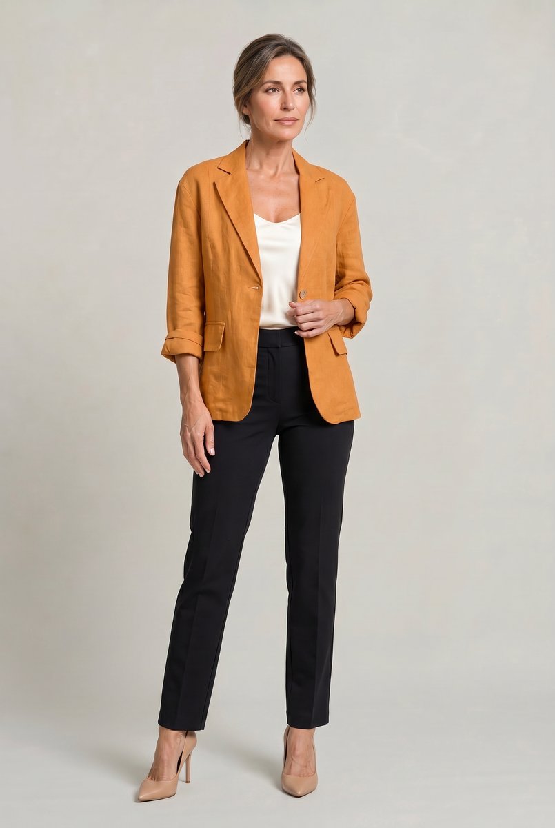 Women's Relaxed Single-Button Linen-Look Blazer
