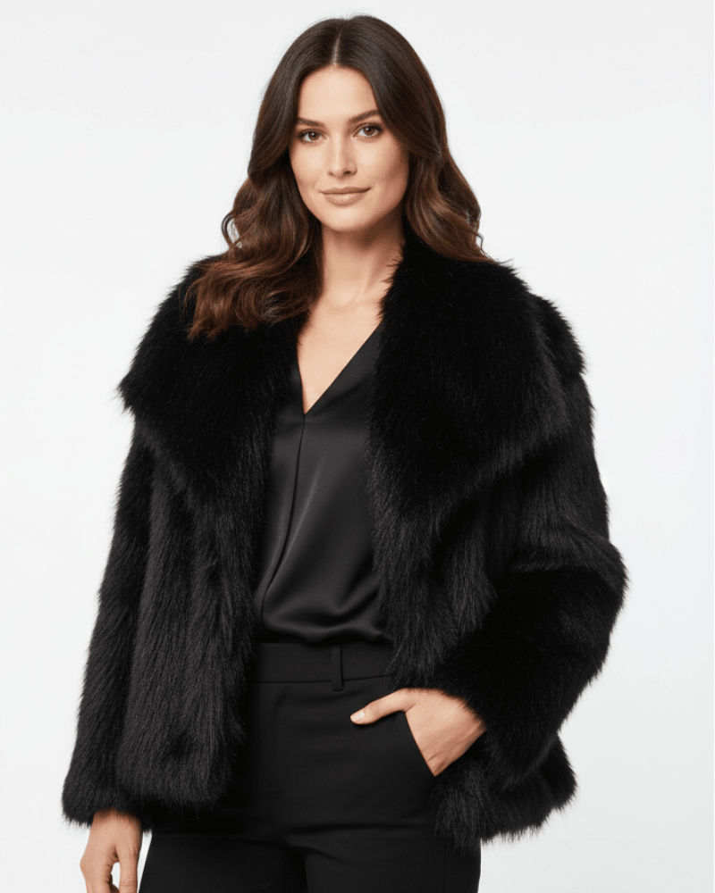 Women's Cropped Faux Fur Jacket with Open Front