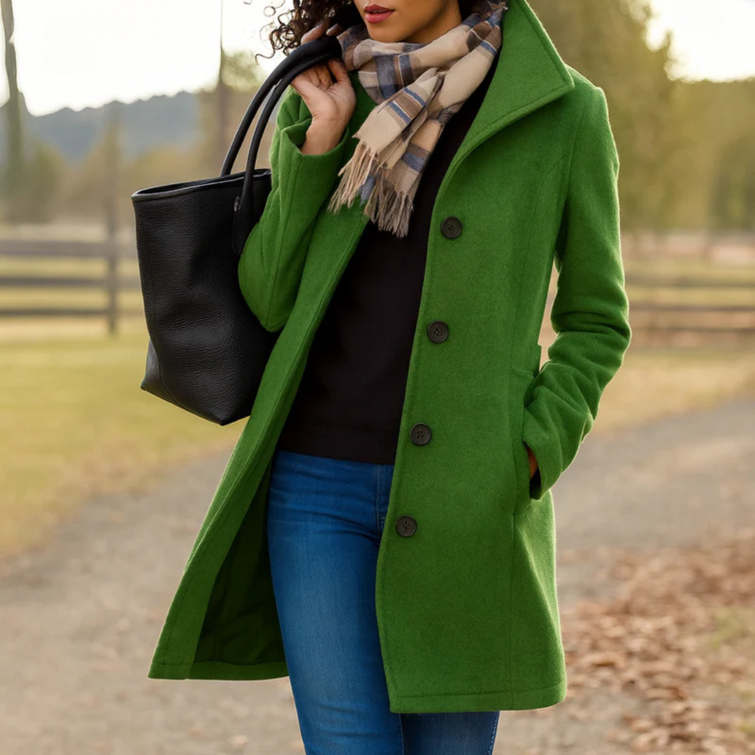 Women's Button-Front Wool-Look Coat with Notch Collar