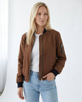 Women's Classic Bomber Jacket with Sleeve Zip Pocket