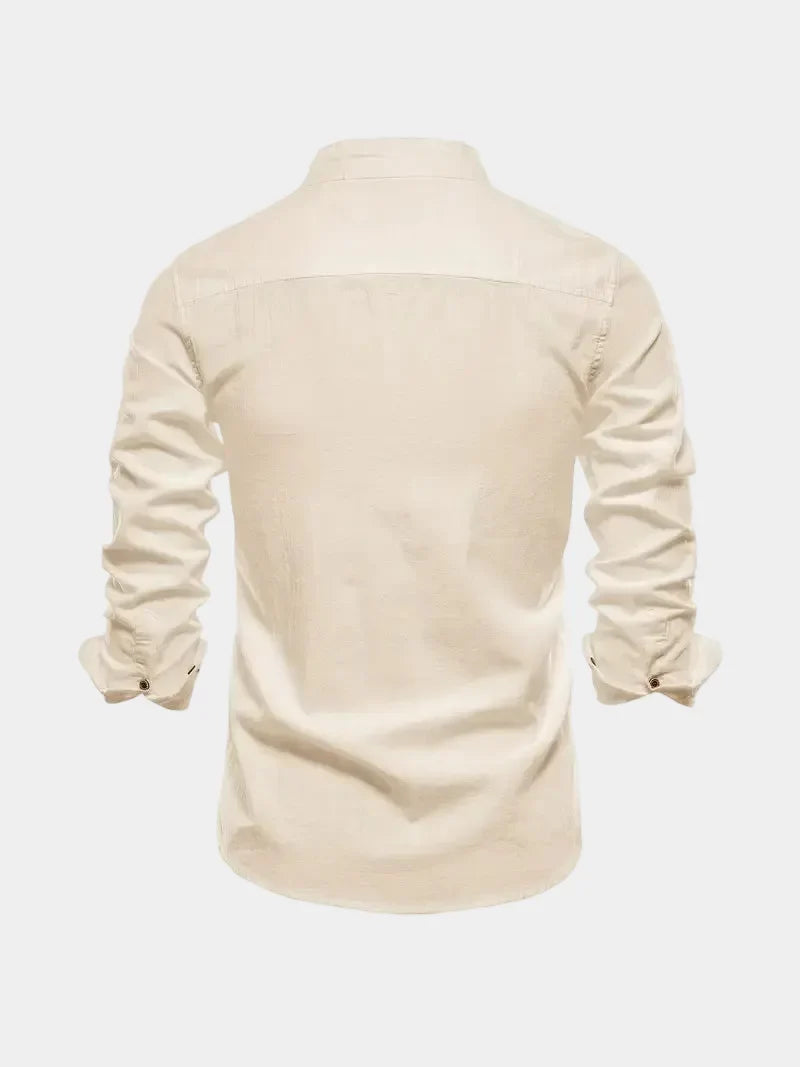Men's Cotton Band Collar Long Sleeve Shirt