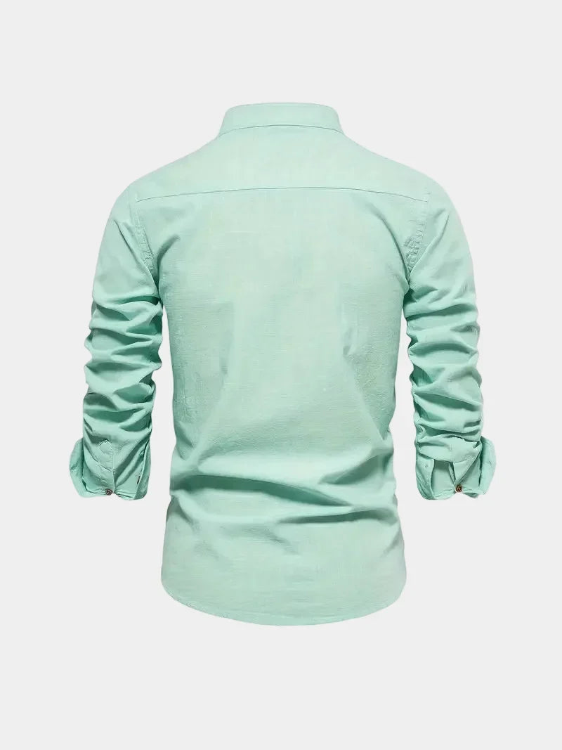 Men's Cotton Band Collar Long Sleeve Shirt