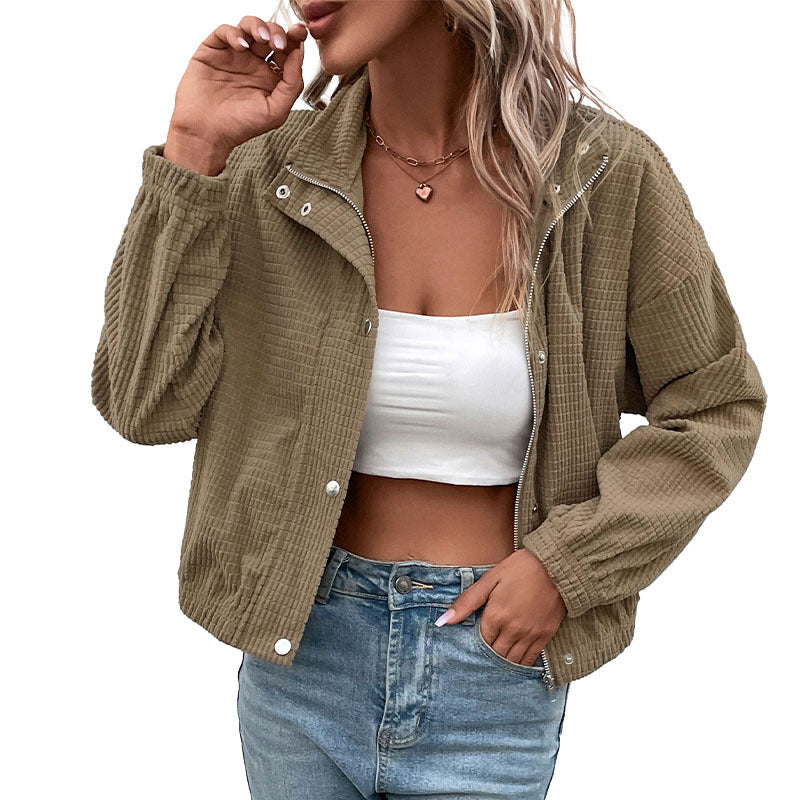 Women’s Waffle Knit Snap Button Jacket