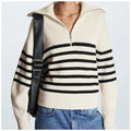 Women's Striped Half-Zip Knit Sweater with Collar