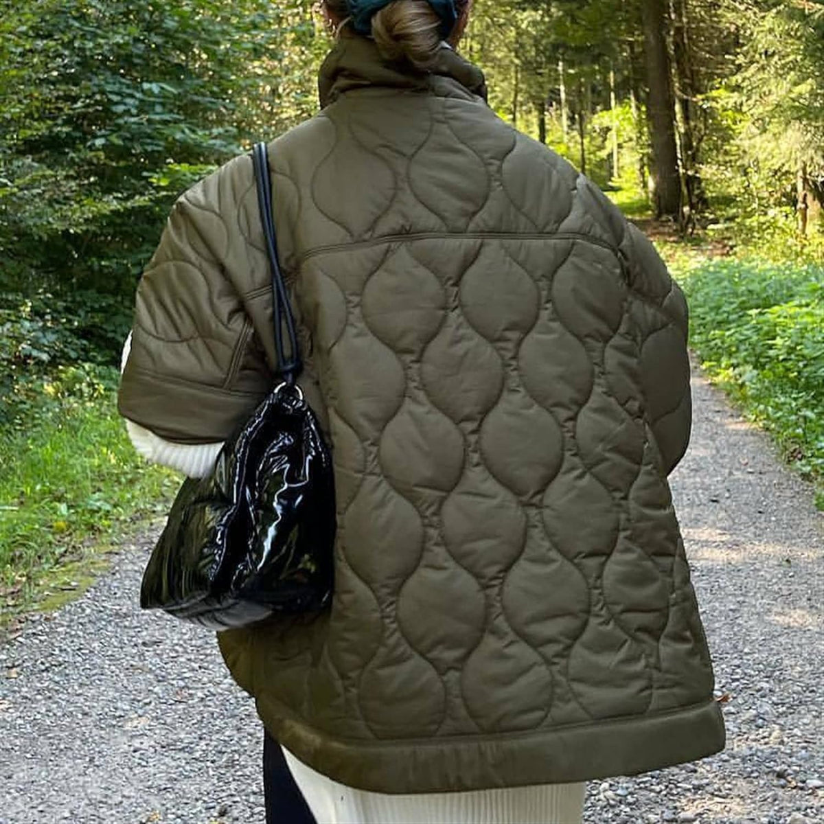 Women's Quilted Poncho Jacket with Stand Collar